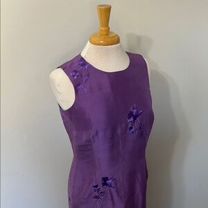 Vintage SANDRA KING 100% Silk Dress Size Medium Purple Rose Floral
